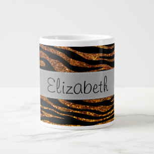 Ditt namn - Animaliskt tryck, Zebra, Glitter - Gul Jumbo Mugg