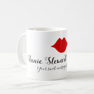 ditt namn är handskrivet + rött läppar + meddeland kaffemugg