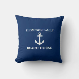Ditt namn Beach House Anchor Blue Kudde