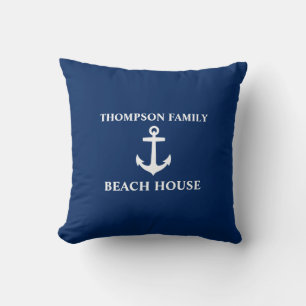 Ditt namn Beach House Anchor Blue Kudde