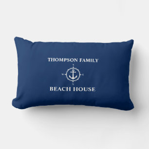 Ditt namn Beach House Compass Anchor Blue Lumbarkudde