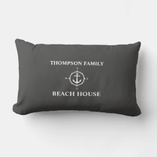Ditt namn Beach House Compass Anchor Grått Lumbarkudde