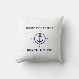 Ditt namn Beach House Compass Anchor White Kudde