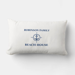 Ditt namn Beach House Compass Anchor White Lumbarkudde