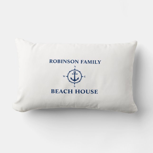 Ditt namn Beach House Compass Anchor White Lumbarkudde (Framsida)