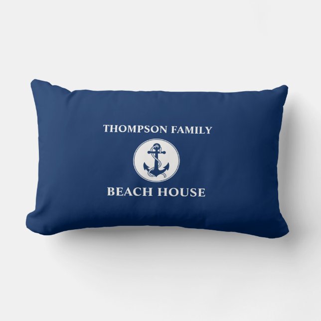 Ditt namn Beach House Rope & Anchor Blue Lumbarkudde (Framsida)