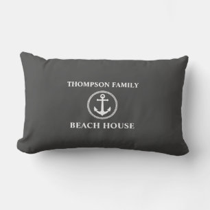 Ditt namn Beach House Sea Anchor Grått Lumbarkudde