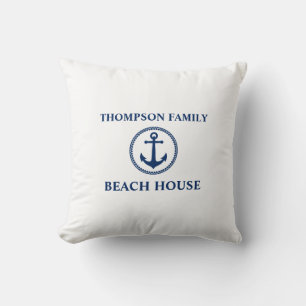 Ditt namn Beach House Sea Anchor Navy Blue White Kudde