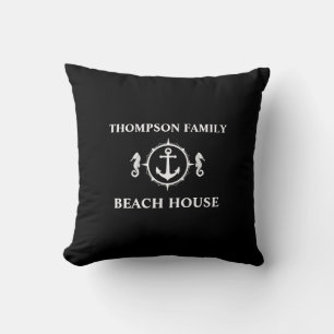 Ditt namn Beach House Seahorse Anchor Black0a Kudde