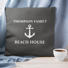 Ditt namn Beach House Vintage Anchor Ash Grått Kudde