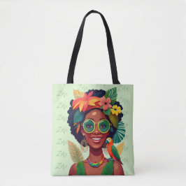 Ditt namn, Black Woman, Tropical Flowers & Parrot Tygkasse