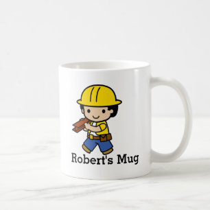 Ditt namn Builder Boy i Gult Hat Hat Kaffemugg