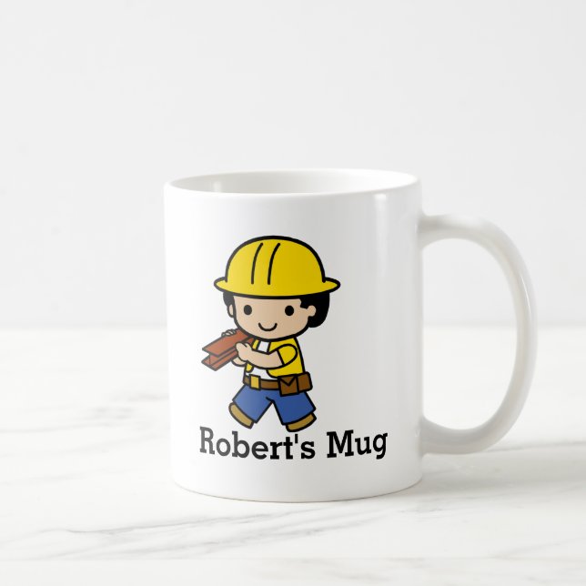 Ditt namn Builder Boy i Gult Hat Hat Kaffemugg (Höger)