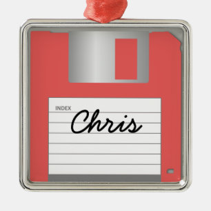 Ditt namn Classic 3,5-tums Red Floppy Disk Ornamen Julgransprydnad Metall