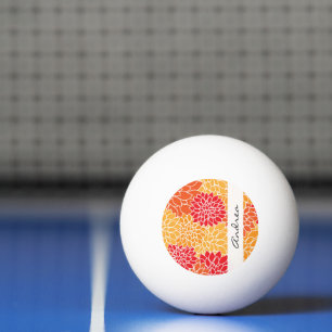 Ditt namn - Dahliablommor, blommar - röd orange Pingisboll