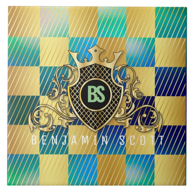 Ditt namn Elegant Guld Monogram Kakelplatta (Framsidan)