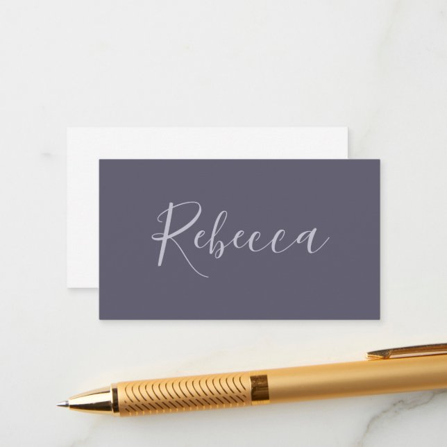 Ditt namn | Elegant Lavender Script på Hazy Lila Tilläggskort (Fram/Back In Situ)