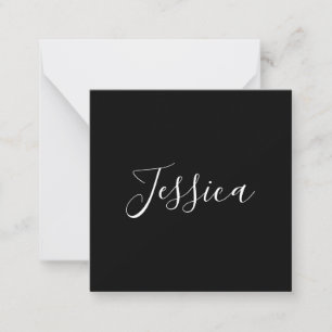 Ditt namn Elegant Vitt skript på svart Anteckningskort