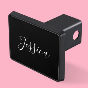 Ditt namn   Elegant Vitt skript på svart Dragkroksskydd