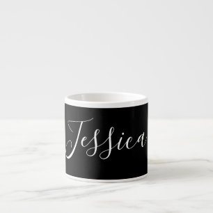 Ditt namn   Elegant Vitt skript på svart Espressomugg