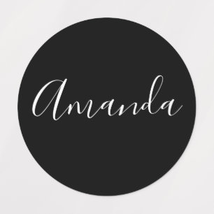 Ditt namn   Elegant Vitt skript på svart kläder Klistermärke