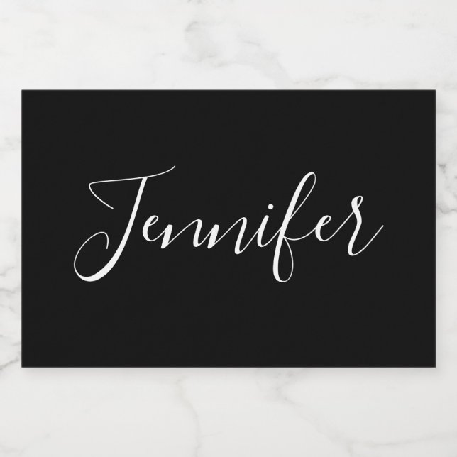 Ditt namn | Elegant Vitt skript på svart Mat Etiketter (Singel etikett)