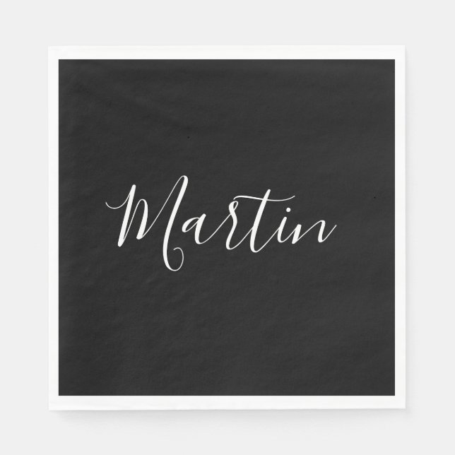 Ditt namn | Elegant Vitt skript på svart Pappersservett (Framsidan)