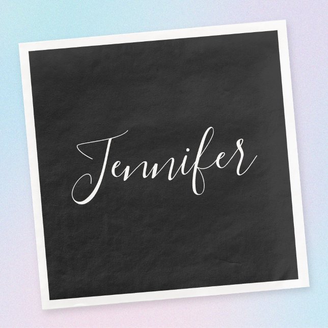 Ditt namn | Elegant Vitt skript på svart Pappersservett (Skapare uppladdad)