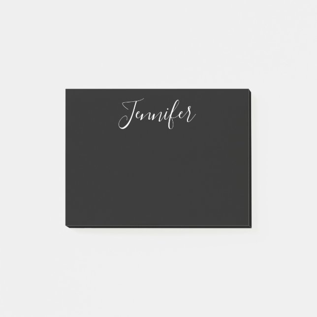 Ditt namn | Elegant Vitt skript på svart Post-it Block (Framsida)