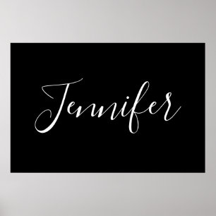 Ditt namn Elegant Vitt skript på svart Poster