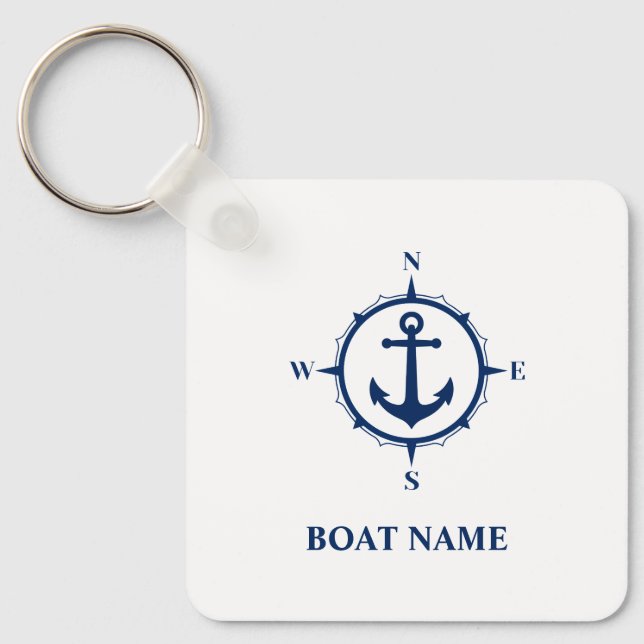 Ditt namn eller båtens Nautical Compass Anchor Whi Nyckelring (Framsida)