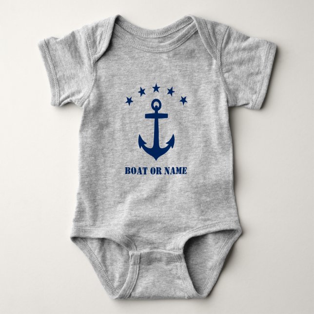 Ditt namn eller Boat Namn Classic Anchor Blue & Gr T Shirt (Framsida)