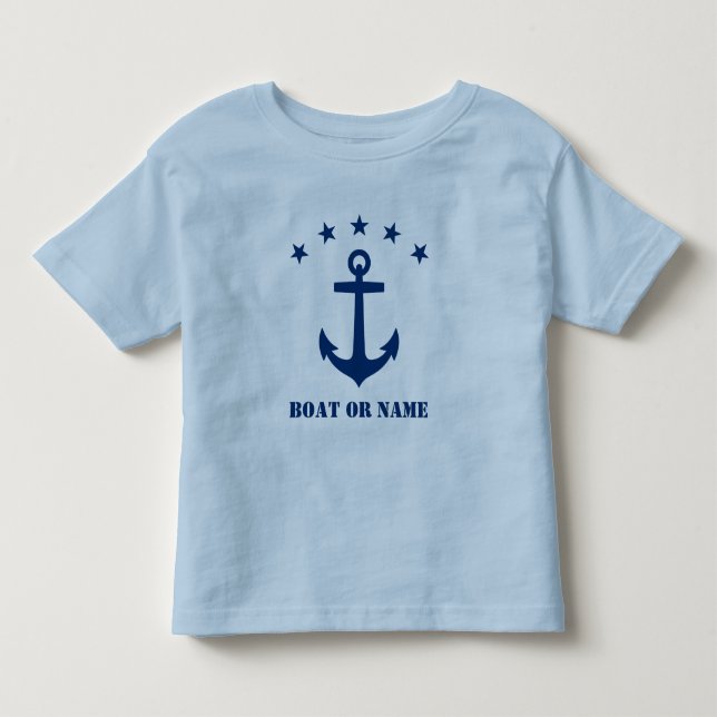 Ditt namn eller Boat Namn Classic Anchor Light Blu T Shirt (Framsida)
