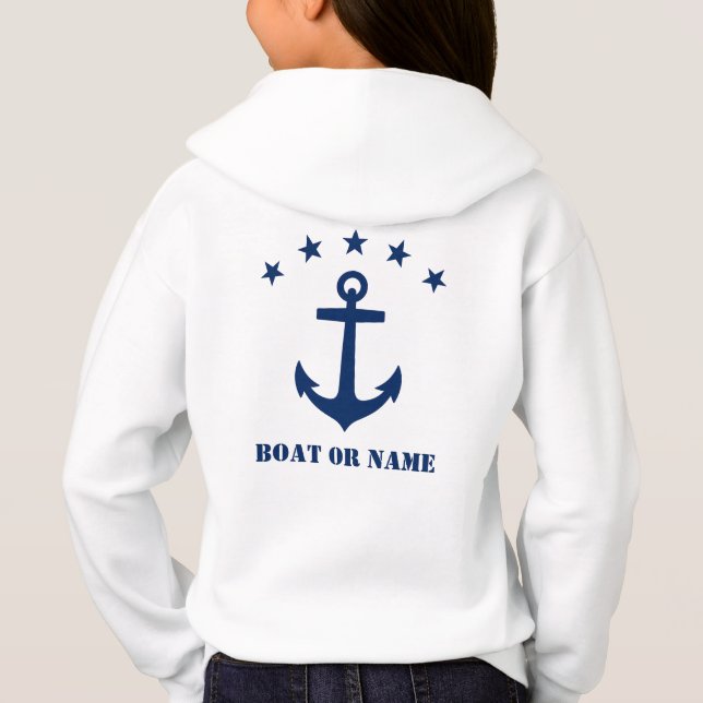 Ditt namn eller Boat Namn Classic Anchor Navy & Wh T Shirt (Baksida)