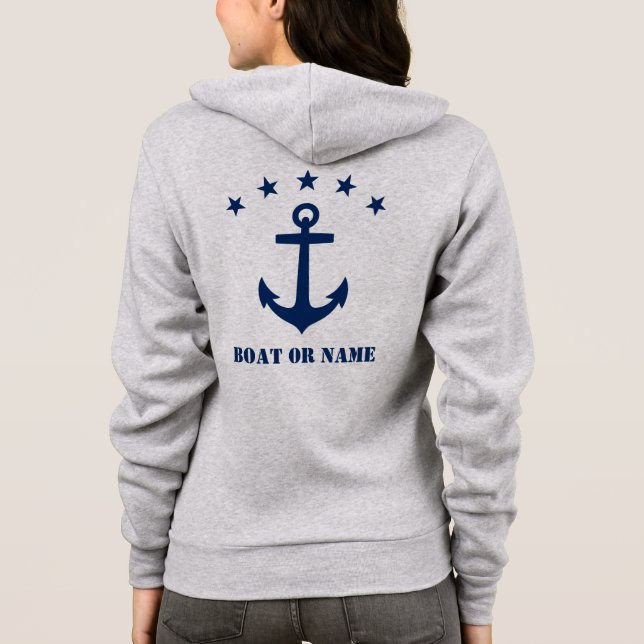 Ditt namn eller Boat Namn Classic Anchor Navy & Wh T Shirt (Baksida)