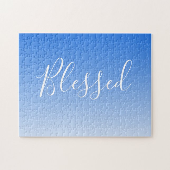 Ditt namn eller Ord | Blått ombre-övertoning Pussel (Horisontell)