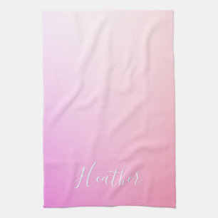 Ditt namn eller Ord Rosa Ombre Gradation Kökshandduk