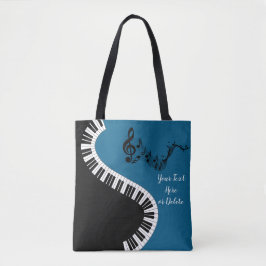 Ditt namn/Färg Blue Treble Clef Piano Nycklar Musi Tygkasse