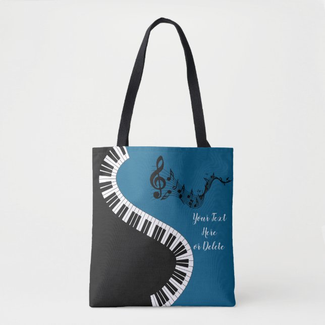 Ditt namn/Färg Blue Treble Clef Piano Nycklar Musi Tygkasse (Framsida)