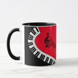 Ditt namn/Färg Red Treble Clef Piano Nycklar Music Mugg