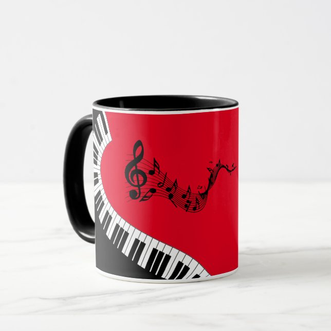 Ditt namn/Färg Red Treble Clef Piano Nycklar Music Mugg (Framsida vänster)