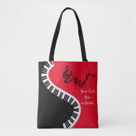Ditt namn/Färg Red Treble Clef Piano Nycklar Music Tygkasse