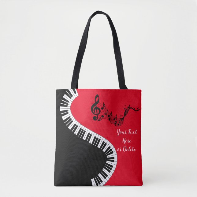 Ditt namn/Färg Red Treble Clef Piano Nycklar Music Tygkasse (Framsida)
