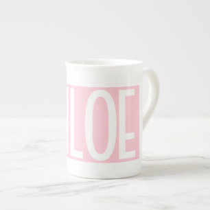 Ditt Namn Fet vit text på ljusrosa Benporslin Mugg