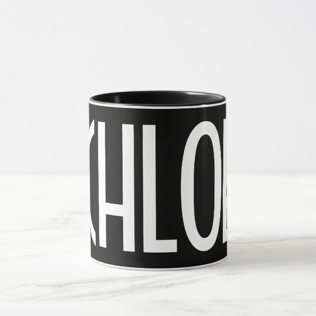 Ditt Namn, Fet Vit Text | Svart Mugg (Center)