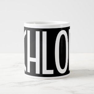 Ditt namn, fetstil, vit text Svart Jumbo Mugg