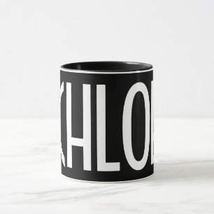 Ditt namn, fetstil, vit text Svart Mugg