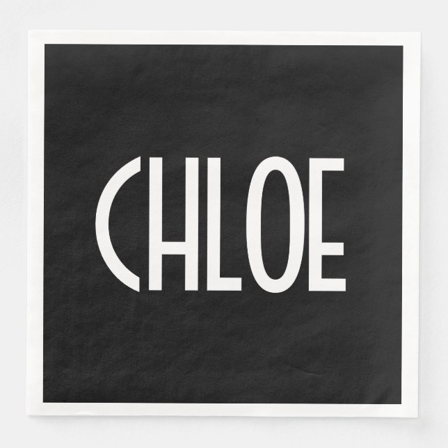 Ditt namn, fetstil, vit text | Svart Pappersservett (Framsida)