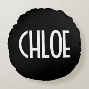 Ditt namn, fetstil, vit text Svart Rund Kudde