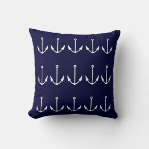 Ditt namn Fishing & Anchor WHITE on BLUE PILLOW Kudde